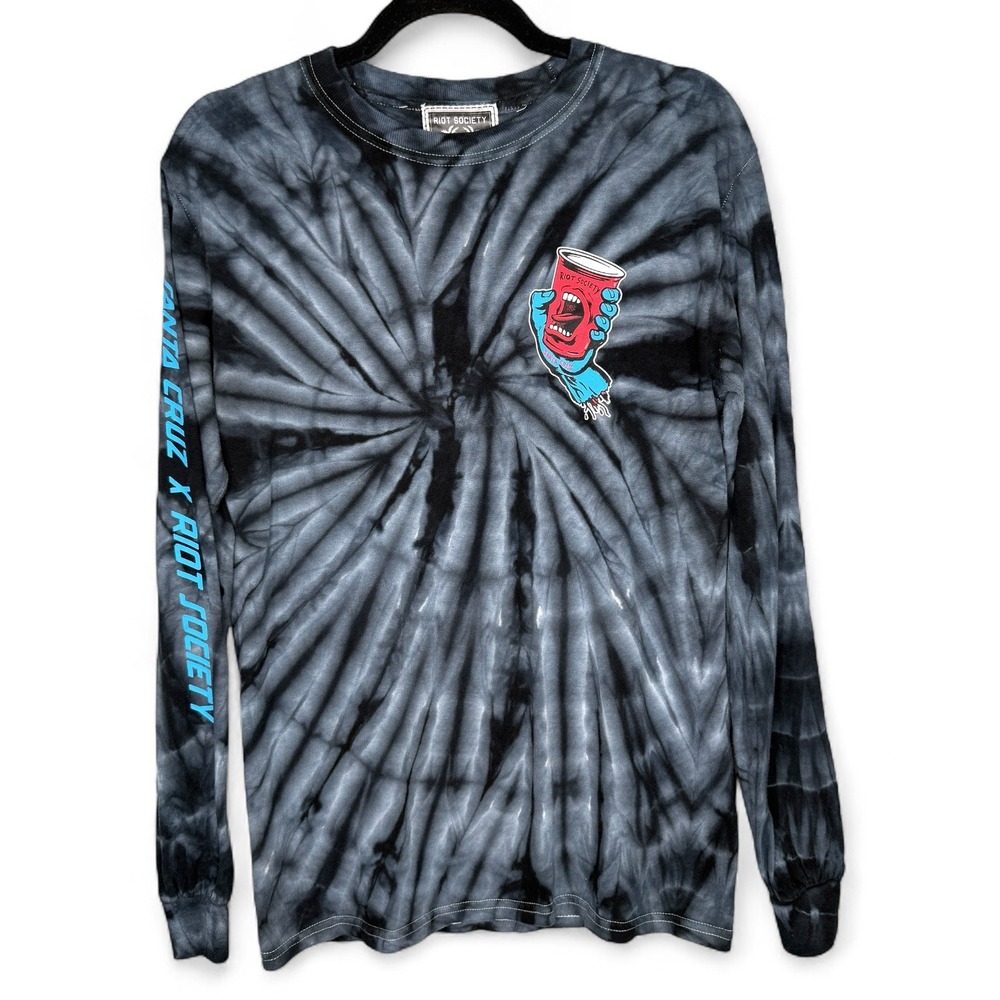 Santa Cruz x Riot T-Shirt Mens Small Blue Society Tie Dye Long Sleeve Graphic